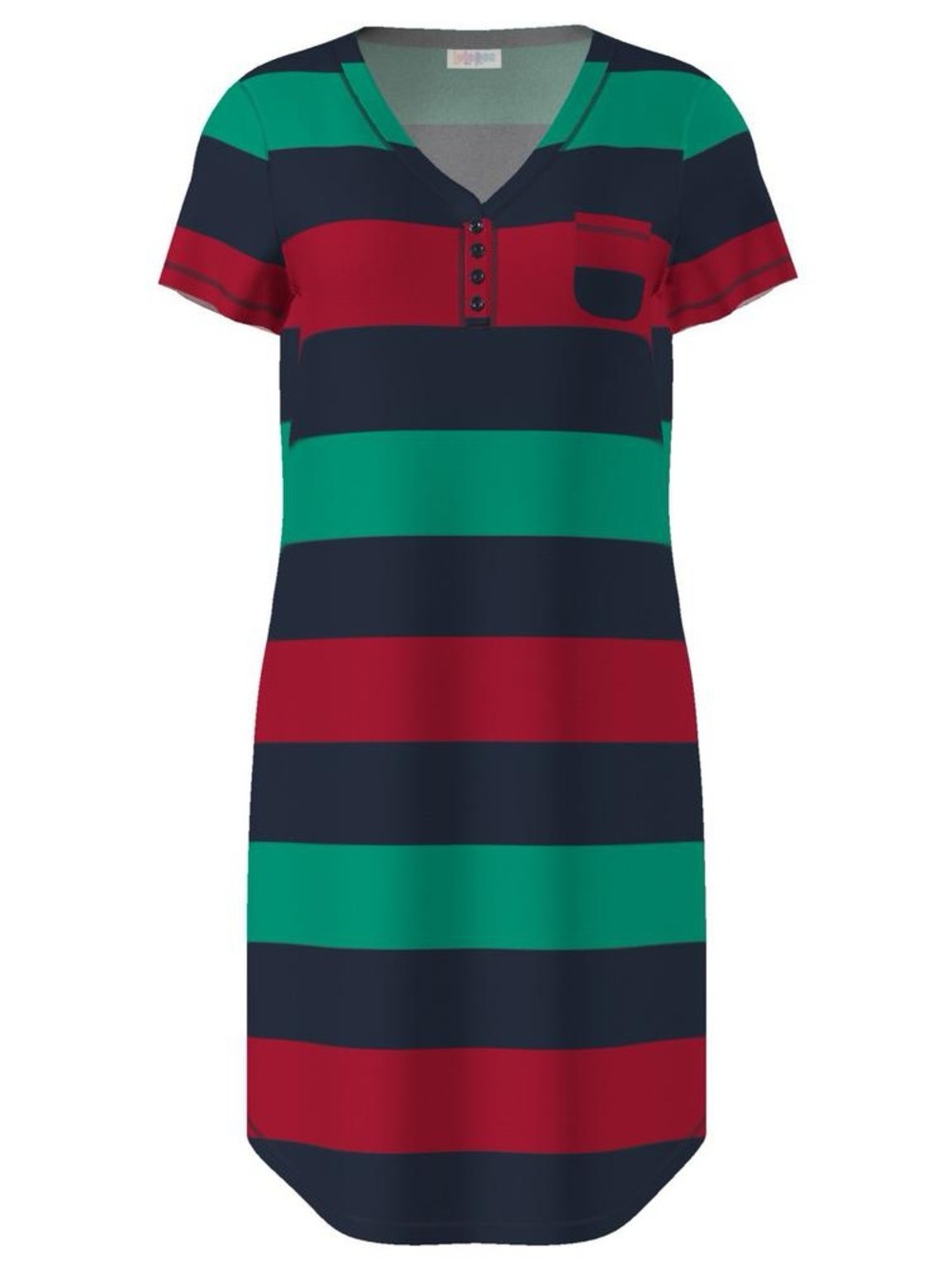 LuLaRoe Striped Short-Sleeve Nightshirt in Navy, Red & Teal